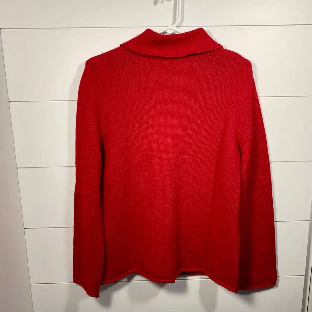 A. Giannetti Cardigan‎ Sweater Women Sz L Red 100% Merino Wool Collar Christmas - Picture 9 of 12
